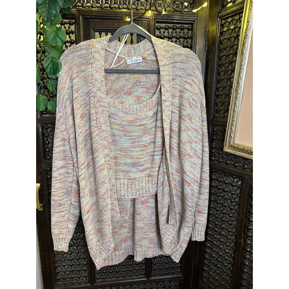 Lucy Paris Henley Rainbow Cardigan Knit Sweater & Matching tank